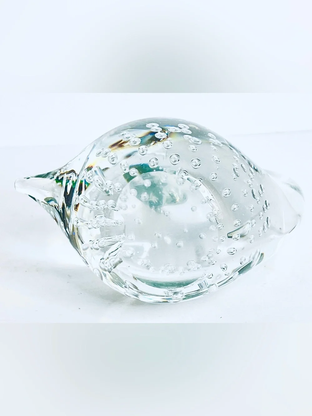 Hand Blown Clear Art Glass Swan Bullicante Controlled Bubble Figurine Decor